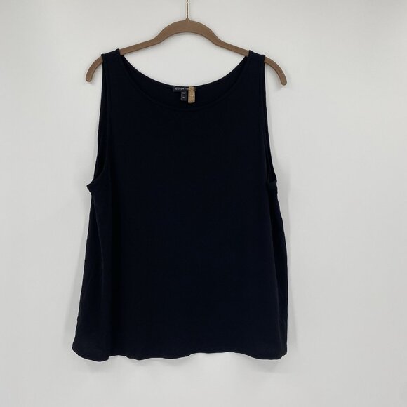 Eileen Fisher Size XL Black 100% Silk Scoop Neck Tank Shell Minimalist Capsule - Picture 7 of 8